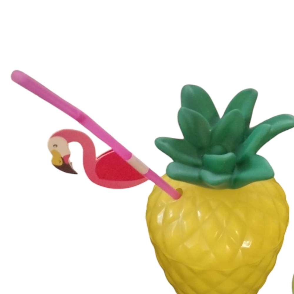 Nwot Yellow Pineapple Cup with Flamingo Straw